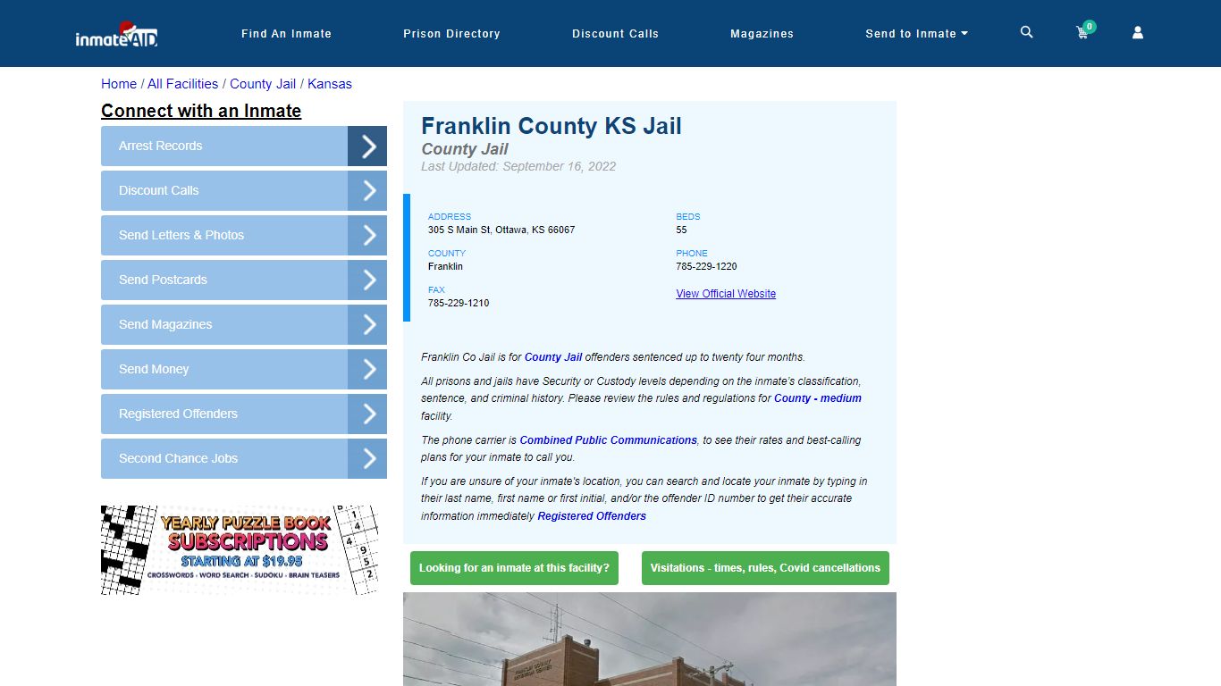 Franklin County KS Jail - Inmate Locator - Ottawa, KS